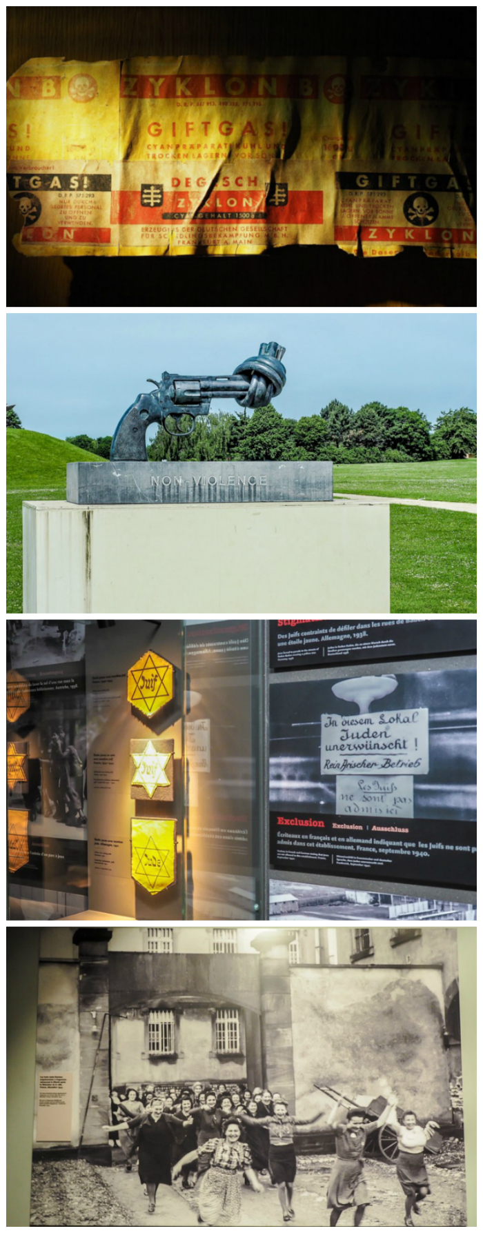 non-violence statue, xyklon b, liberation photo on display at Caen Memorial Museum | 7 of the Best D-Day Sites to Visit in Normandy If You Have Just 1 Day | Normandy, France WWII sites and World War II history | #wwii #normandy #dday #omahabeach
