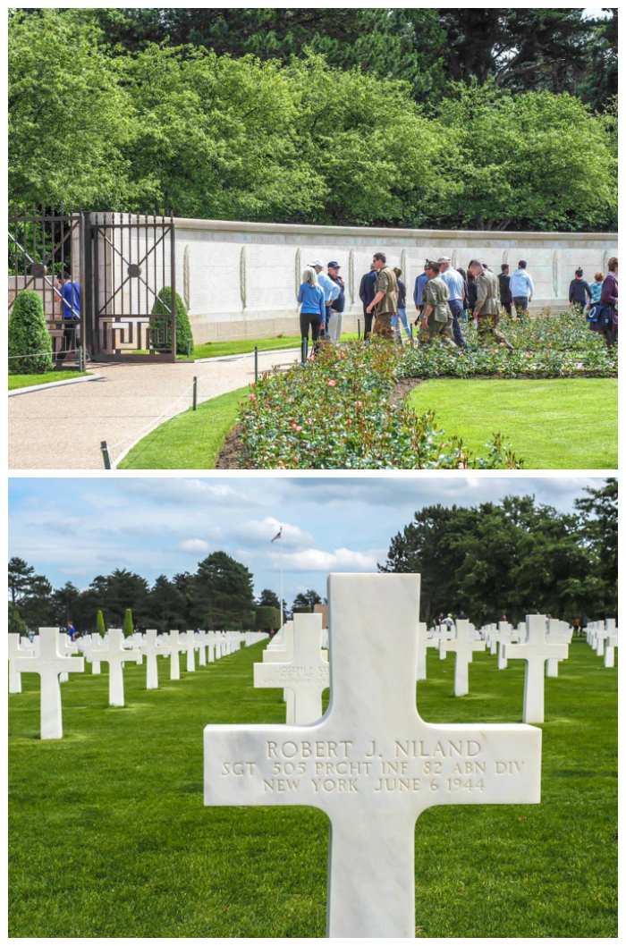 soldiers and niland brothers grave markers at Normandy American Cemetery overlooking Omaha Beach | 7 of the Best D-Day Sites to Visit in Normandy If You Have Just 1 Day | Normandy, France WWII sites and World War II history | #wwii #normandy #dday #omahabeach
