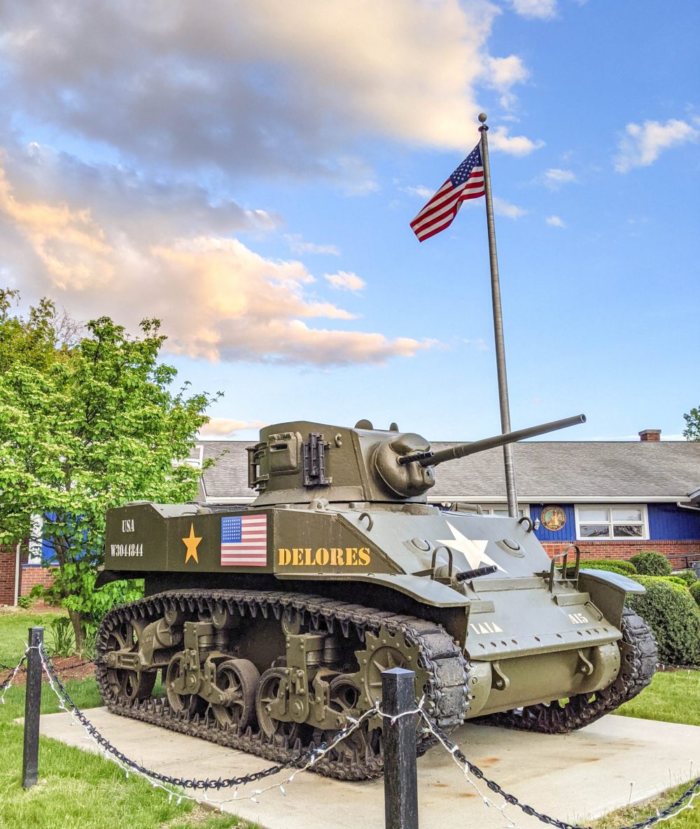 World War II tank at the American Legion in Dedham, Massachusetts | WWII sites in Massachusetts