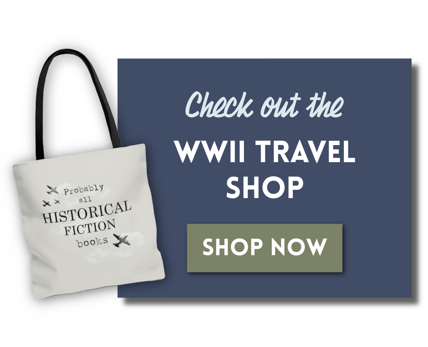 historical fiction tote bag ad