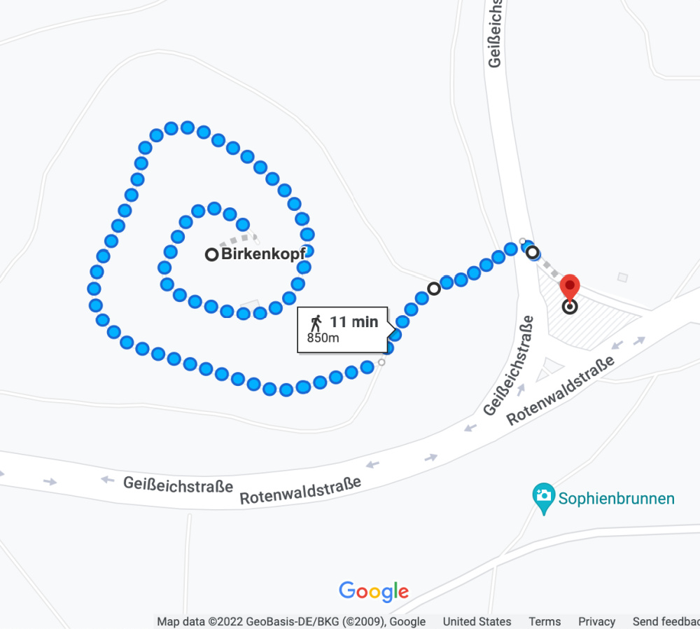 map screenshot of the path to Birkenkopf Stutgart, Monte Scherbelino