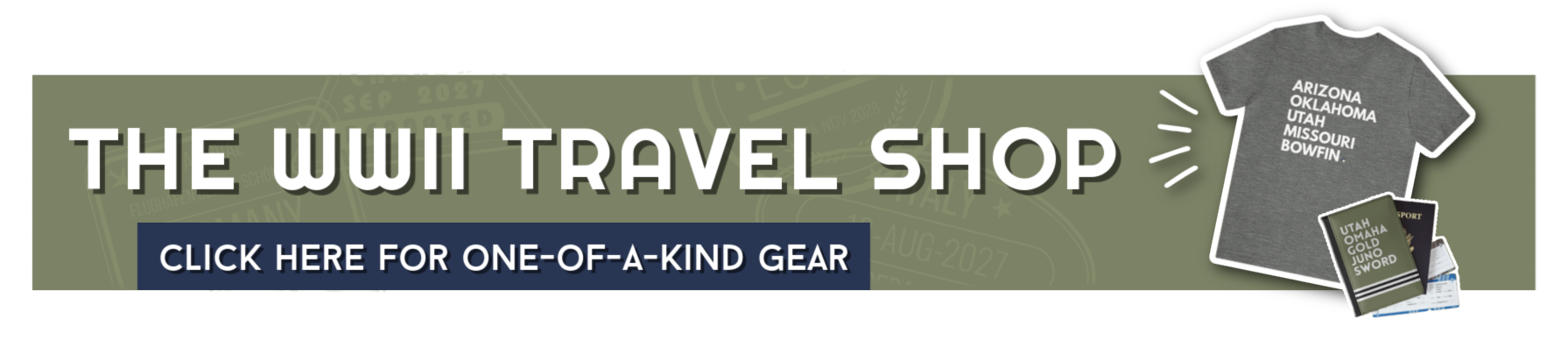 ad banner for the wwii travel shop