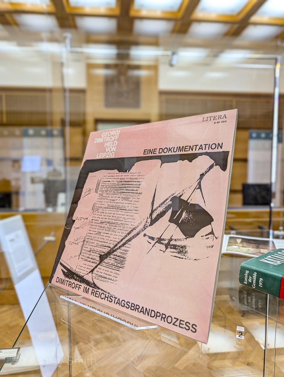 museum display with papers inside
