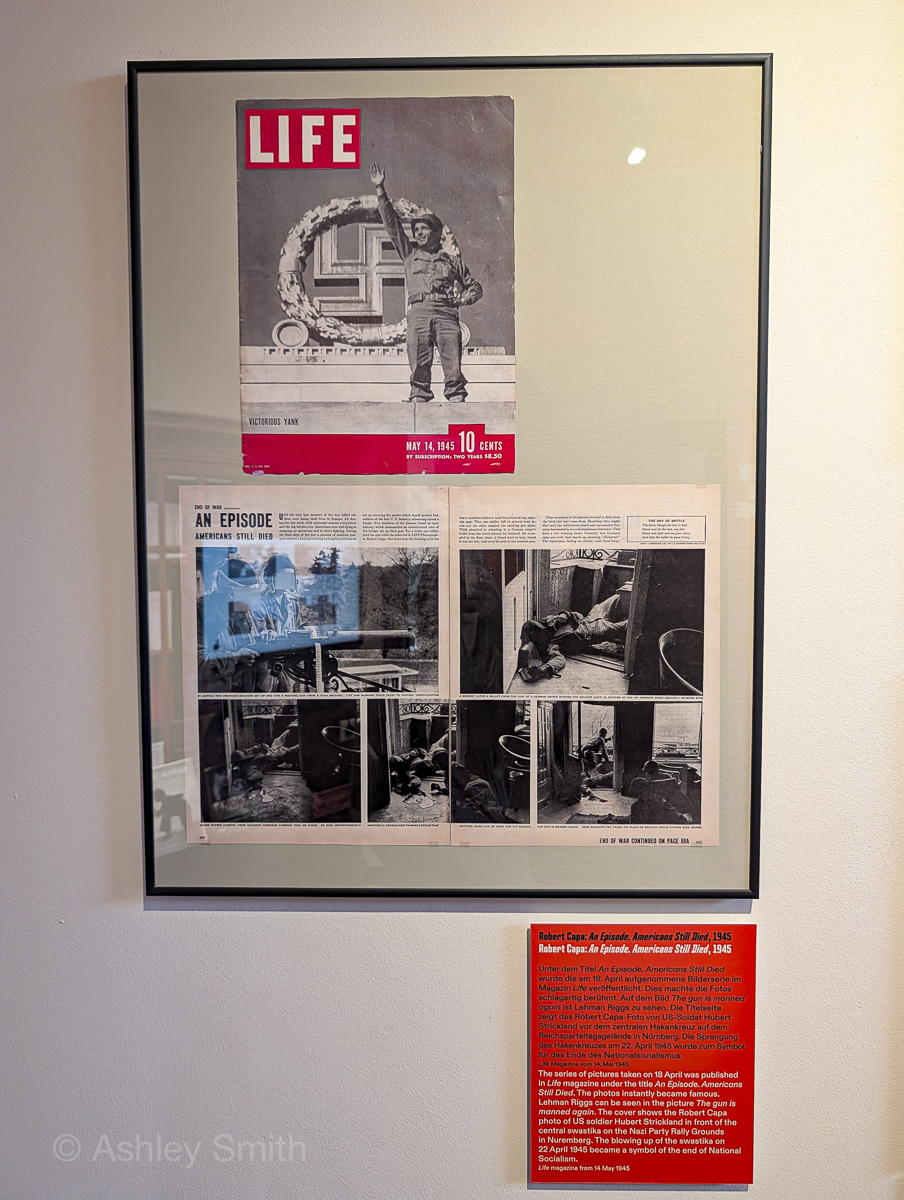 display of magazine pages and historical photographs